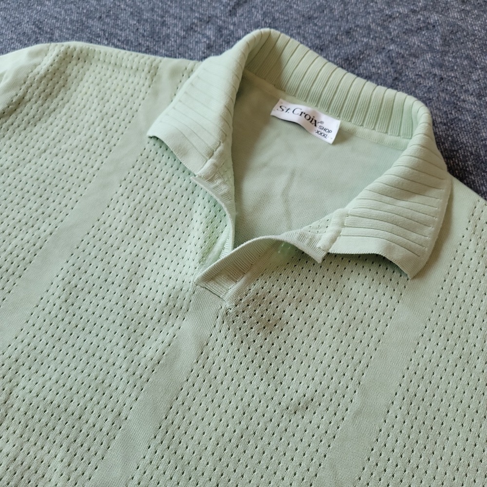 Vintage St. Croix Shirt Men's 3XL Green Knit Polo Mesh Vented Stretch Big
